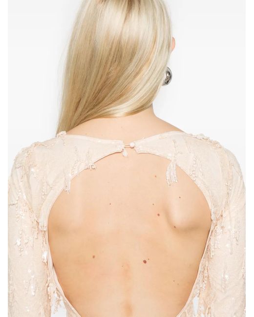 ROTATE BIRGER CHRISTENSEN Natural Sequins Boatneck Dress