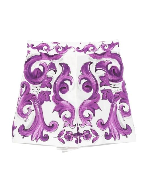 Dolce & Gabbana Purple Dolce & Gabbana Cotton Shorts With Maiolica Print