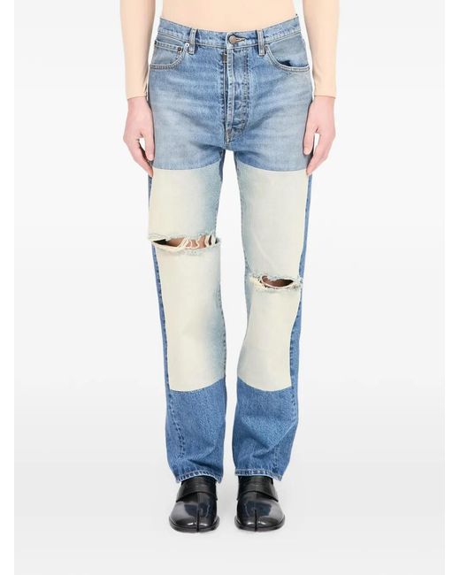 Maison Margiela Blue Ripped Patchwork Jeans for men