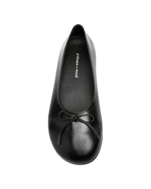 Paloma Wool Black Napoli Bow-Detail Leather Ballet Flats