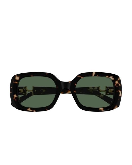 Chloé Black Logo-Detail Geometric-Frame Sunglasses