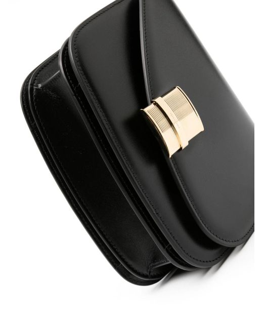 Ferragamo Black Fiamma Leather Shoulder Bag