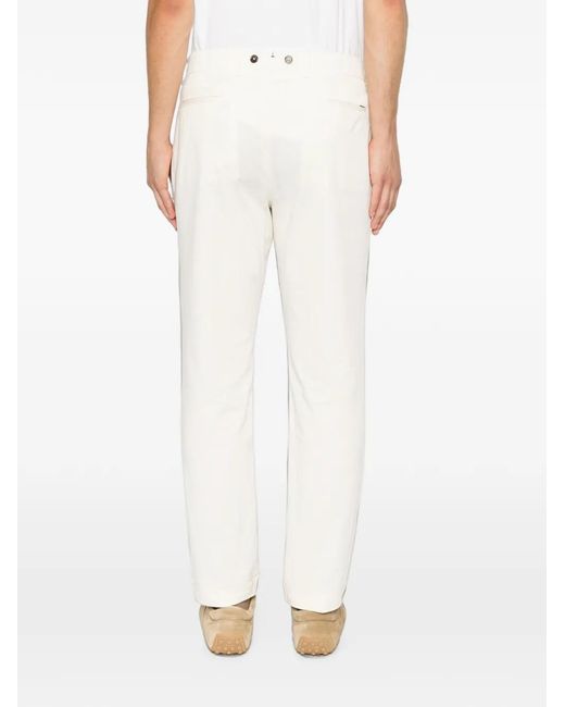 Berwich White Pleated Button-Detail Trousers for men