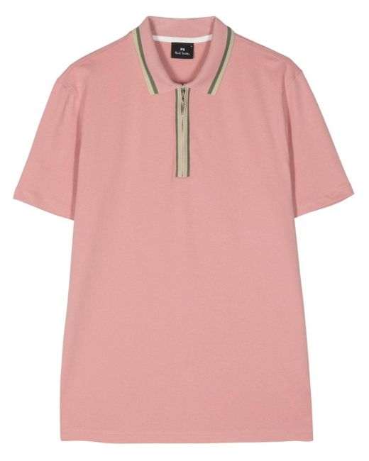 PS by Paul Smith Pink Short-zip Stripe-detail Polo Shirt for men
