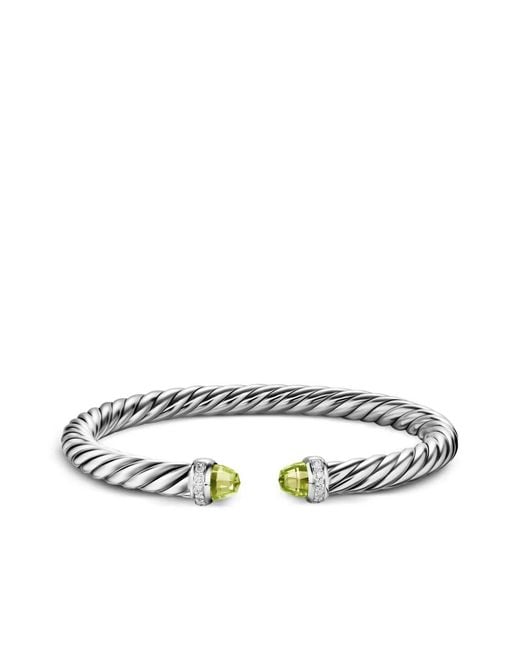 David Yurman White Sterling Cable Flex Peridot And Diamond Bracelet