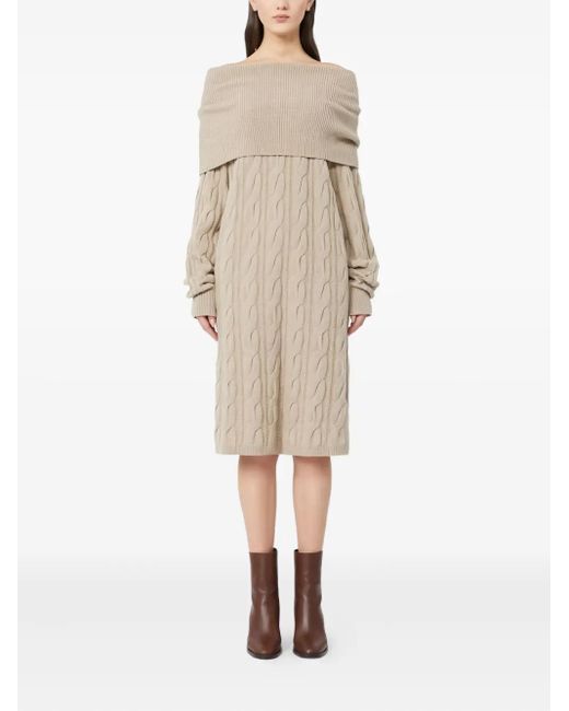 Max Mara Natural Cable-Knit Off-Shoulder Midi Dress