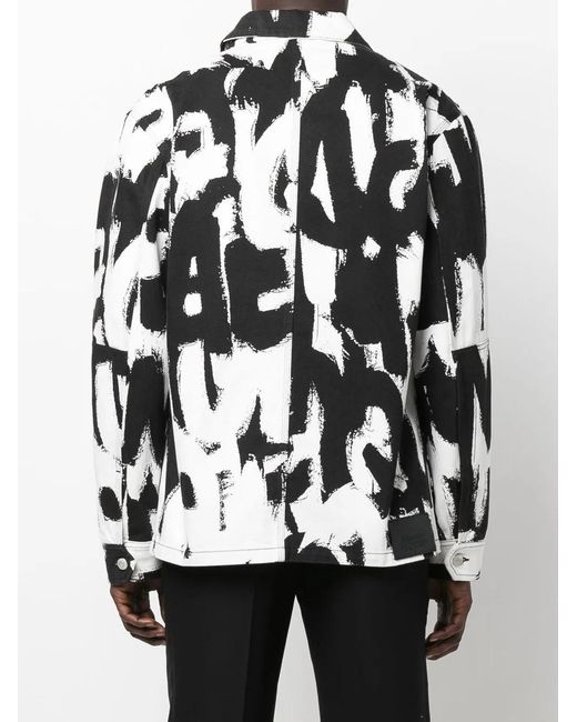 McQueen Black Text Print Denim Jacket for men