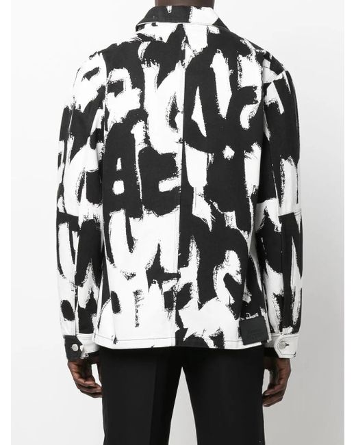 McQueen Black Text Print Denim Jacket for men