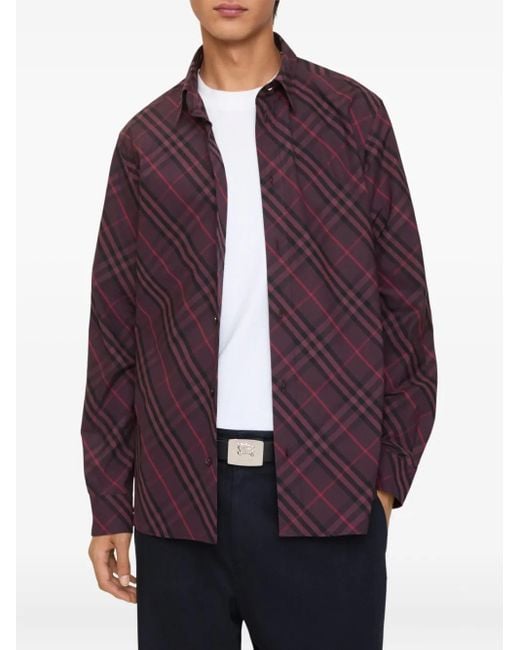 Burberry Purple Check Cotton Shirt for men