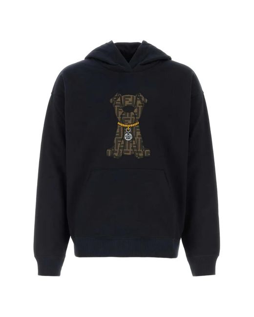 Fendi Blue Dog-Motif Cotton Hoodie for men