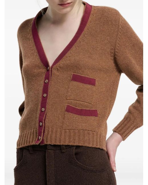 Gray Stripe Button Front Ribbed Trim Short Cardigan