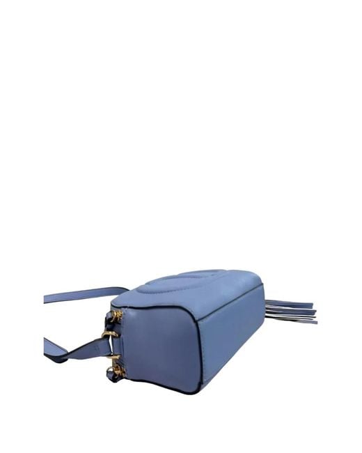 Twinset Blue Logo-Embossed Tassel Crossbody Bag