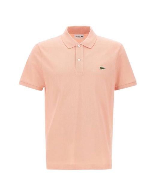 Lacoste Pink Ribbed Logo Patch Polo Shirt for men