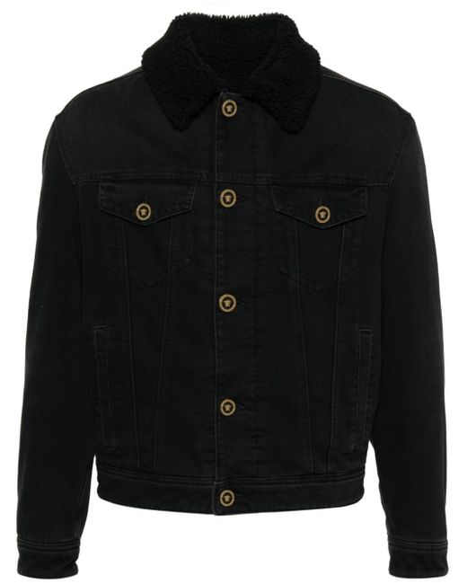 Versace Black Shearling-collar Denim Jacket for men