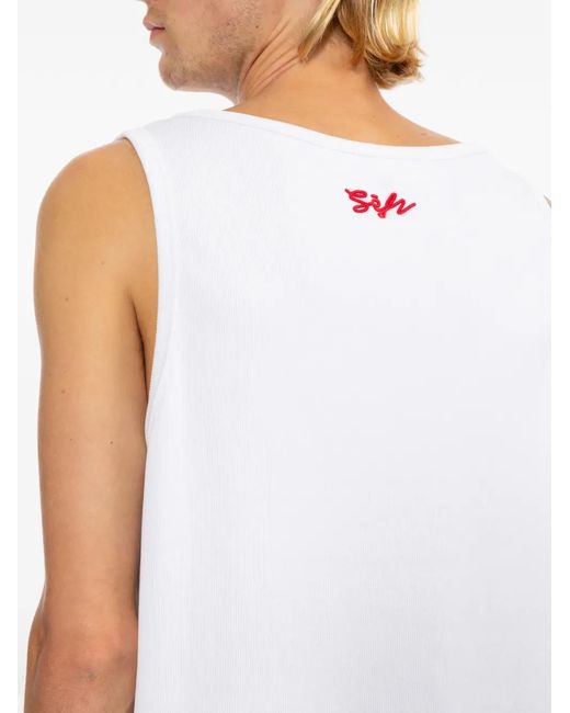 Séfr White Ribbed Tank Top for men