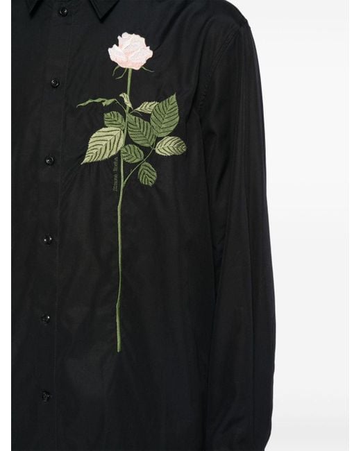 Simone Rocha Black Rose-embroidered Cotton Shirt for men