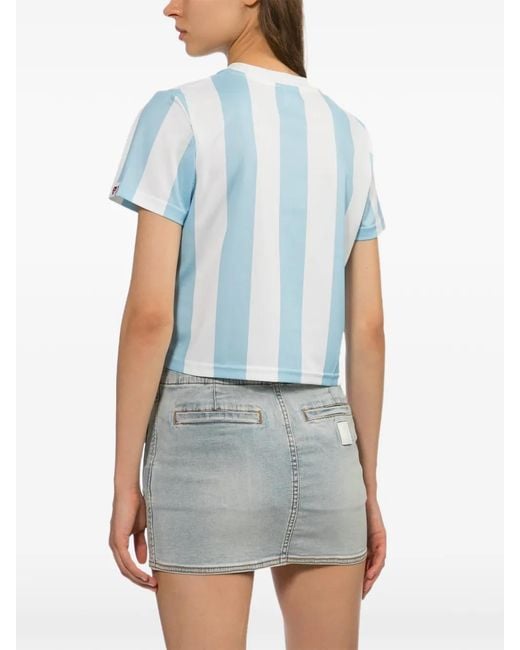 AAPE BY A BATHING AP Blue Vertical-Stripe Logo-Print T-Shirt