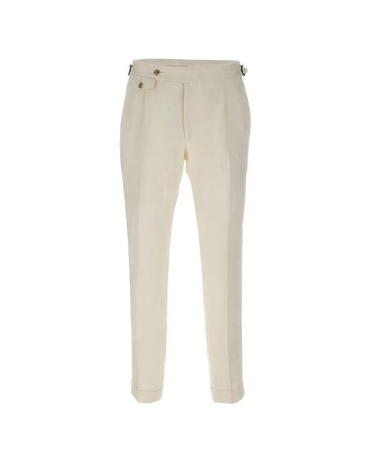 Barba Napoli Natural Parma Pleated Linen Trousers for men