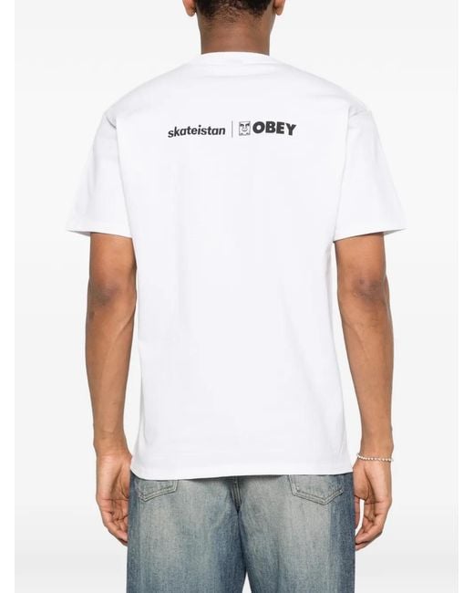 Obey White Graphic-Print T-Shirt for men