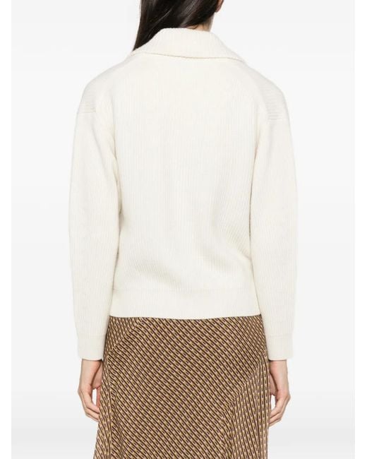 Forte_forte White Ribbed-Knit Shawl-Collar Cardigan