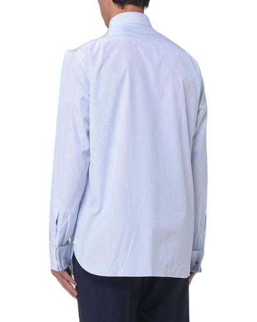 Zegna Blue Striped Poplin Shirt for men