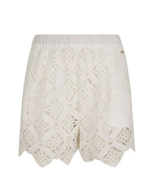 Herno White Crochet Scalloped Shorts