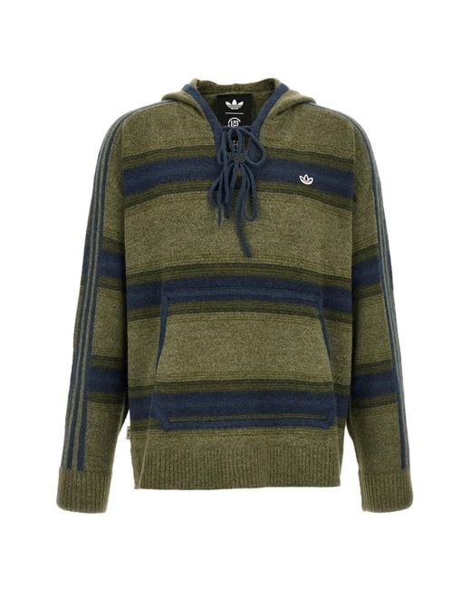 Adidas Green Baja Clot Striped Hoodie for men