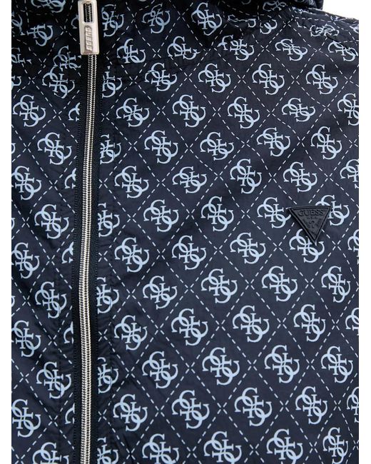 Guess Blue Monogram-Print Hooded Jacket