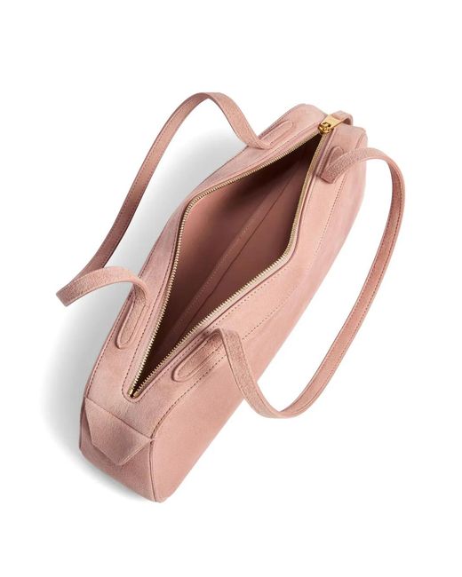 Khaite Pink Suede Logo-Motif Shoulder Bag