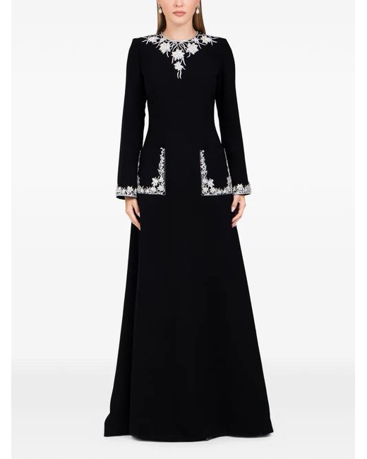Dina Melwani Black Long-Sleeves Maxi Dress