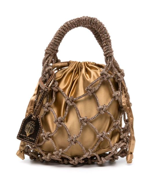 Kurt Geiger Brown Crystal-embellished Macramé Tote Bag