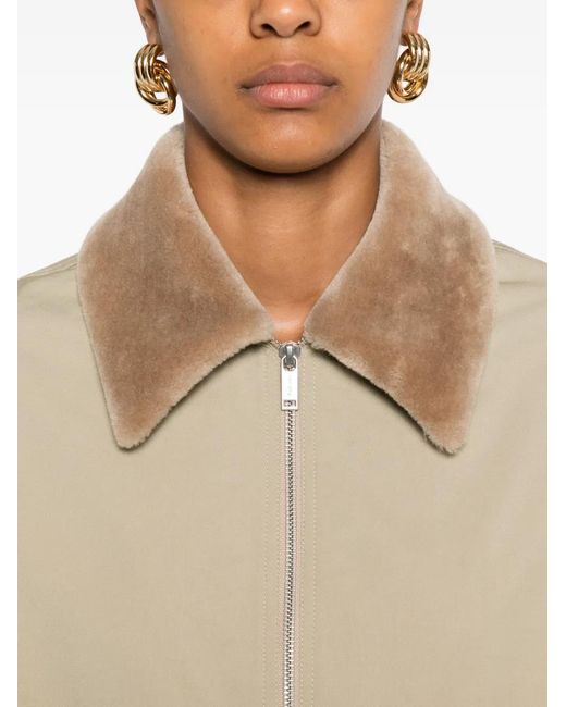 Nanushka Natural Zip-Up Faux Fur-Collar Jacket