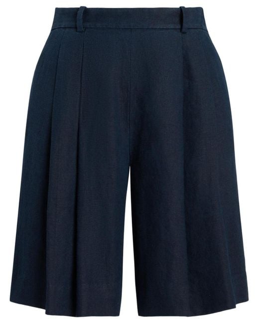 Polo Ralph Lauren Blue Pleated High-waisted Shorts