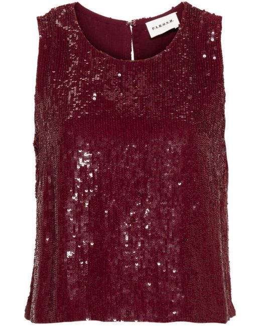 P.A.R.O.S.H. Red Sequin Sleeveless Top