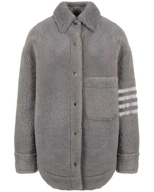 Thom Browne Gray Oversized Shearling Shirt Jacket