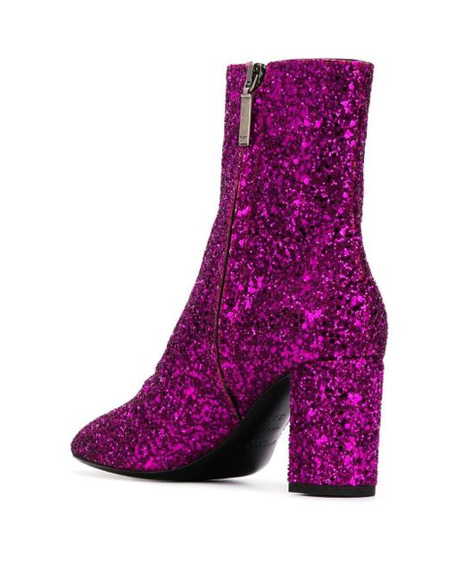 Saint Laurent Leather Glitter Ankle Boots in Pink - Lyst