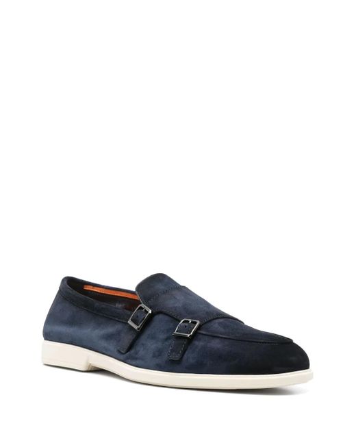 Santoni Blue Suede Monk Shoes for men