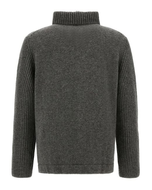 Herno Gray Ribbed High-Neck Zip-Up Cardigan for men