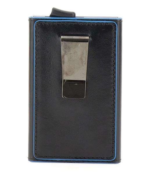 Piquadro Black Sliding-System Leather Card Holder for men