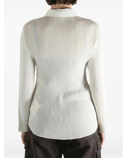 Issey Miyake White Pleated Buttoned Shirt