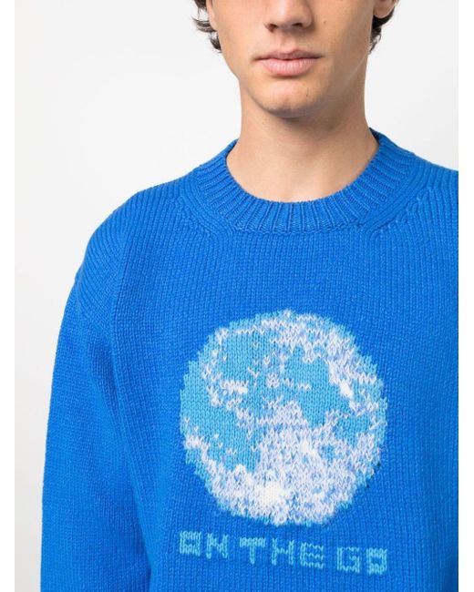 Off-White c/o Virgil Abloh Blue Intarsia-knit Wool-blend Jumper for men