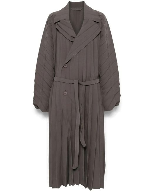 Homme Plissé Issey Miyake Gray Pleated Double-Breasted Coat for men