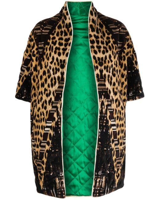 Veste kimono réversible à imprimé léopard Pierre Louis Mascia en coloris Green
