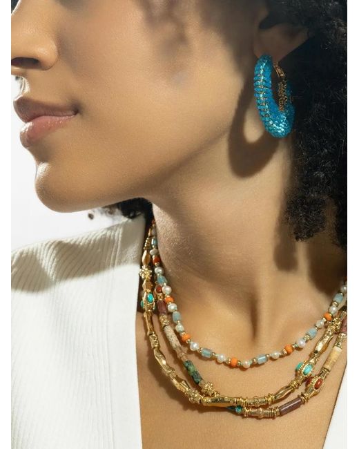 Gas Bijoux Blue Izzia Beaded Hoop Earrings