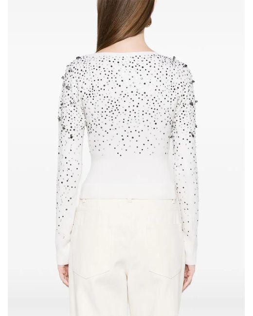 Max Mara White Pull Brodé De Sequins Gang À Décolleté En V