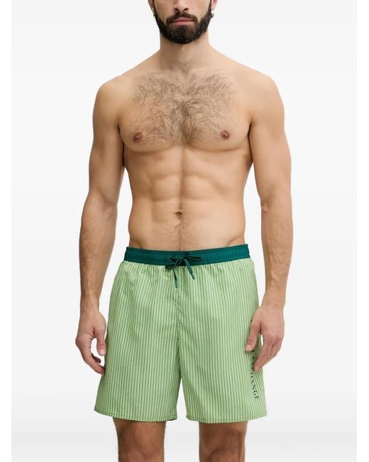 ARMANI EXCHANGE Green Stripe-Print Drawstring-Waist Swim Shorts for men