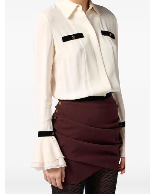 Elisabetta Franchi Natural Jewelled-Button Ruffled-Cuff Shirt