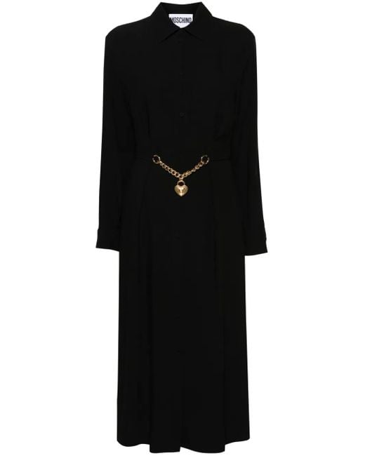 Moschino Black Heart-Padlock Belted Shirtdress