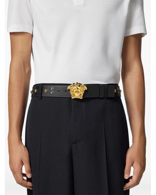 Versace Black La Medusa Studded Leather Belt for men