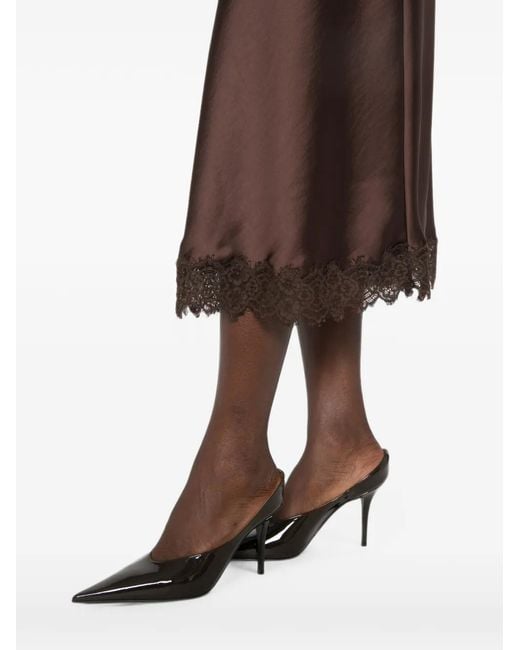 Luisa Cerano Brown Lace-Trim Satin Midi Skirt